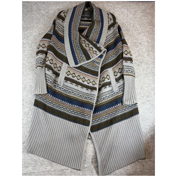 Yigal Azrouel Cardigan Sweater Womens XS Gray Fair Isle Baby Alpaca Wool Knit - Picture 1 of 8
